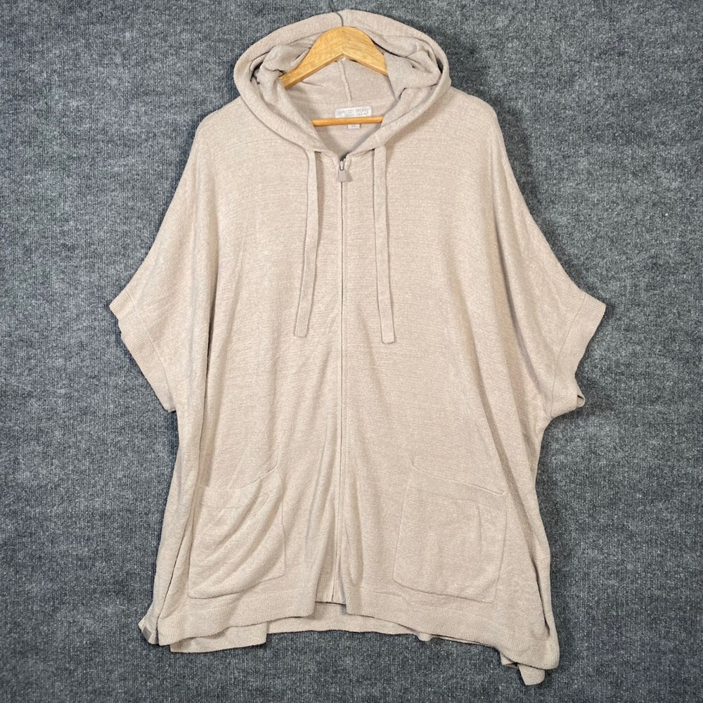 Barefoot Dreams CozyChic Ultra Lite Short Sleeve Zip Hoodie Women 1X Taupe Sand